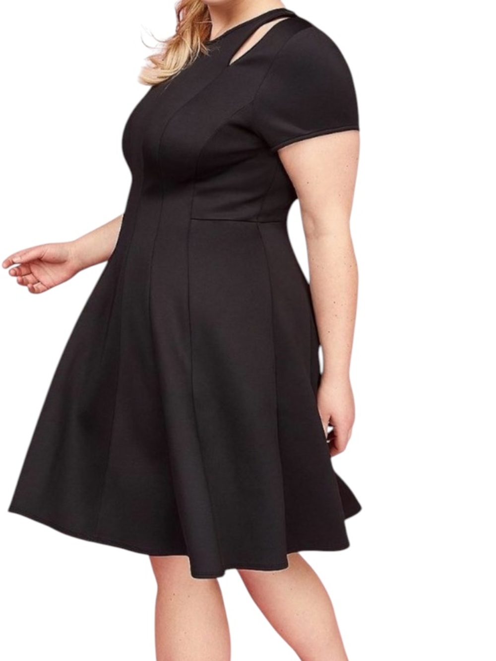 LANE BRYANT Solid Black S/S Shoulder Cut Out Shift Scuba Knit Dress Plus Size 24